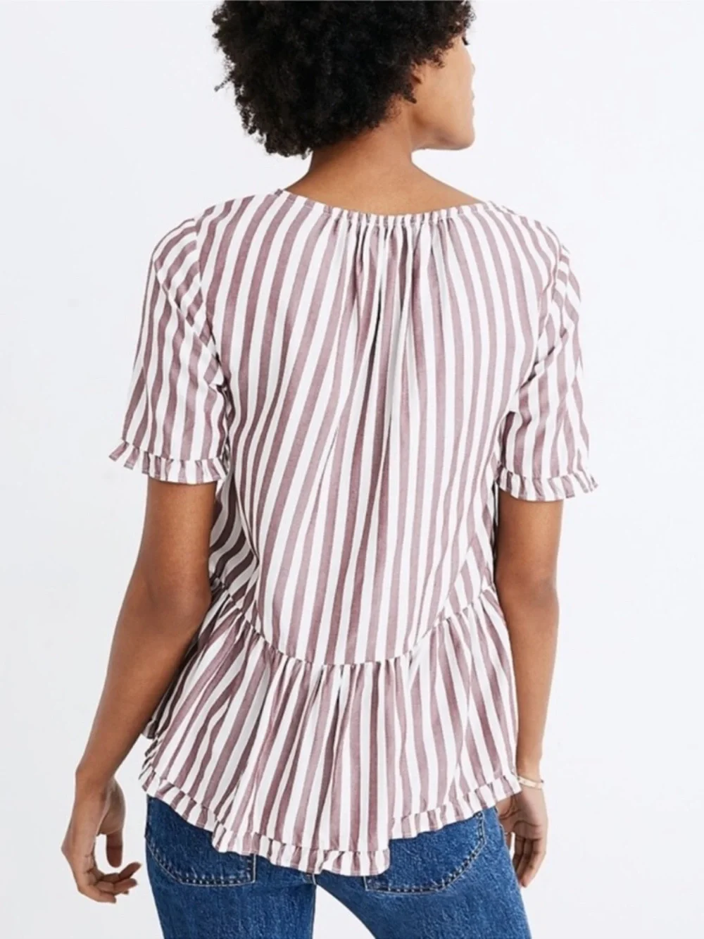 Madewell Stanza Ruffle-Hem Top in Red Stripe - Picture 3 of 3